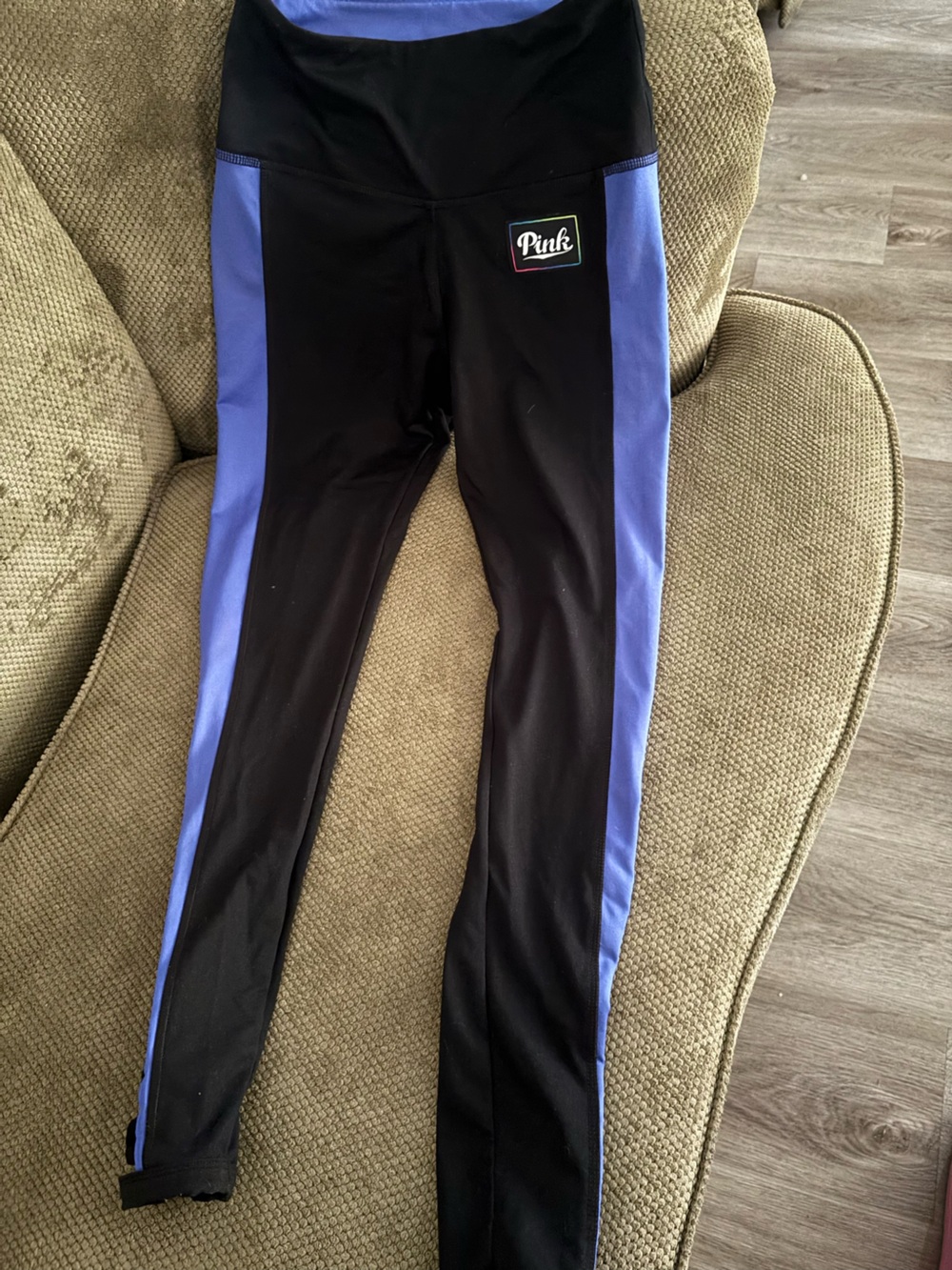 PINK Victoria's Secret Black Leggings with Periwinkle Blue Lining